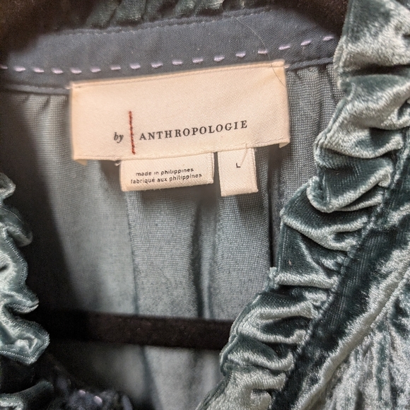 Anthropologie Kristianne Green Velvet Long Sleeve Blouse - Picture 2 of 5
